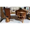 Image 4 : SHELF OF BRASS CANDLESTICKS, COPPER COFFEE POT, COPPER CHAFING DISH, COPPER BRIKI STOVETOP