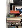 Image 2 : SHELF OF ASSORTED HARDCOVER BOOKS, HEAD MOUNTED MAGNIFIER, OIL LAMP BASE & MORE