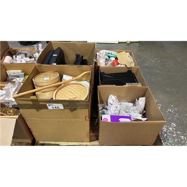 PALLET OF ASSTD. HOME ITEMS: ASSORTED WINE GLASSES, MUSIC CDS, BAMBOO STEAMERS & MORE