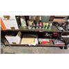 Image 1 : SHELF OF ASSORTED TOOLS, RIFLE CLEANING KIT, UNFRAMED ART & MORE