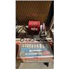 Image 2 : SHELF OF ASSORTED TOOLS, RIFLE CLEANING KIT, UNFRAMED ART & MORE