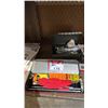 Image 3 : SHELF OF ASSORTED TOOLS, RIFLE CLEANING KIT, UNFRAMED ART & MORE
