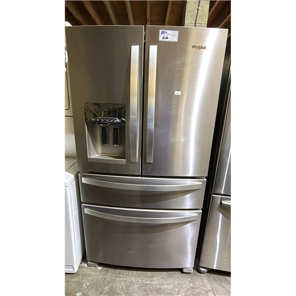 WHIRLPOOL 36" WIDE STAINLESS STEEL FRENCH DOOR FRIDGE WITH 2 BOTTOM FREEZER DRAWERS
