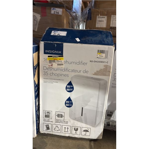 INSIGNIA 35-PINT DEHUMIDIFIER - IN BOX - *WORKING CONDITION UNKNOWN/MAY BE MISSING PARTS AND OR