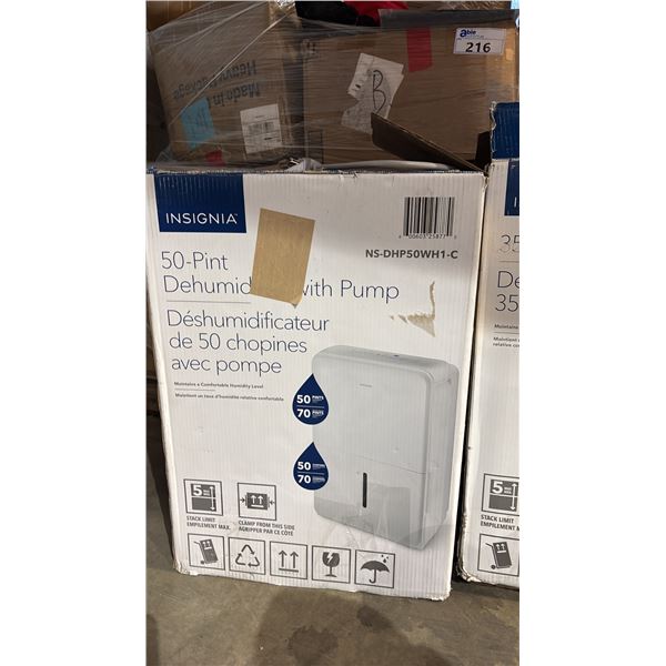 INSIGNIA 50 PINT DEHUMIDIFIER IN BOX *WORKING CONDITION UNKNOWN/MAY BE MISSING PARTS AND OR PIECES*