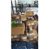Image 2 : PALLET OF ASSTD. ITEMS: SNOWMAN PORCH LIGHT COVERS, FAUX FERN BUNDLES, ACRYLIC PENDANT STRANDS &
