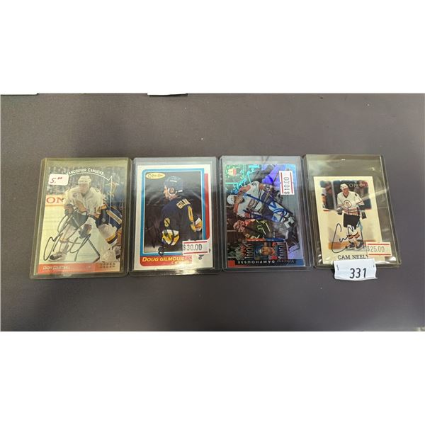 (4) ASSORTED AUTOGRAPHED HOCKEY CARDS INCLUDING; CAM NEELY, GEOFF COURTNALL, VINCENT DAMPHOUSSE &