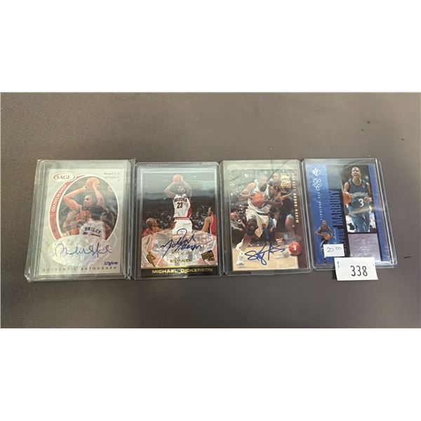 (4) ASSORTED BASKETBALL CARDS *MOSTLY AUTOGRAPHED* INCLUDING; STEPHON MARBURY, MICHAEL OLOWOKANDI,