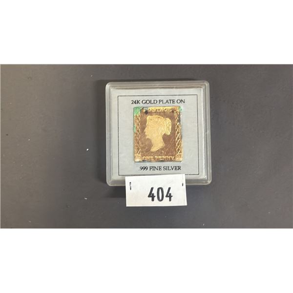 150TH ANNIVERSARY PENNY BLACK REPLICA 24K GOLD PLATED ON .999 FINE SILVER BAR