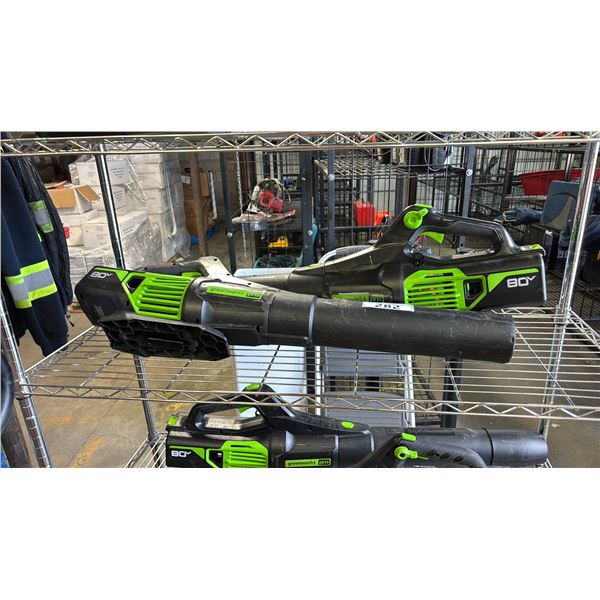 (2) GREENWORKS PRO CORDLESS LEAF BLOWERS *NO BATTERIES OR CHARGERS/WORKING CONDITION UNKNOWN/MAY BE