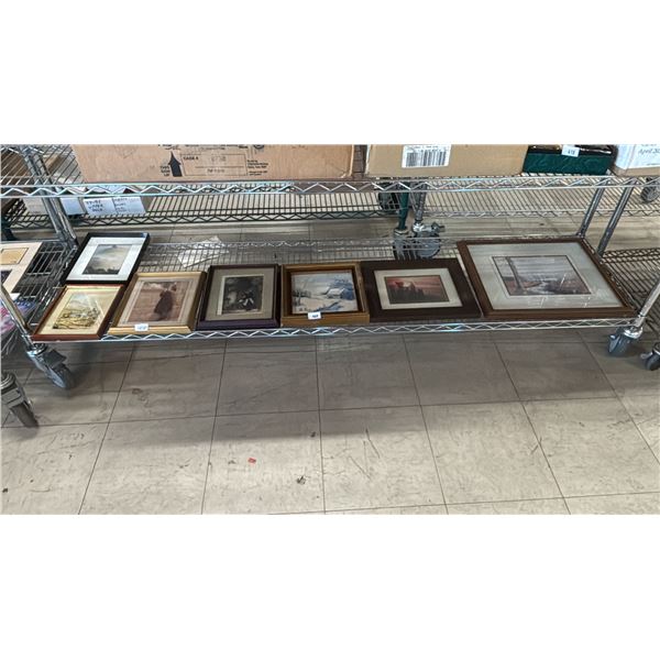 SHELF OF ASSORTED FRAMED ARTWORK