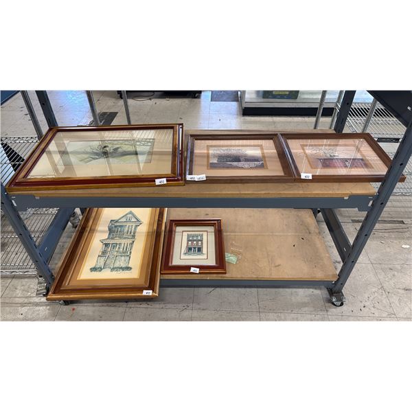 2 SHELVES OF ASSORTED FRAMED ARTWORK