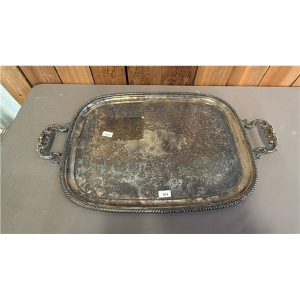 LARGE ORNATE SERVING PLATTER W/ LION INSIGNIA ON BACK, MADE IN ENGLAND