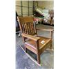 Image 2 : MISSION STYLE WOOD ROCKING CHAIR WITH PADDED UPHOLSTERED SEAT