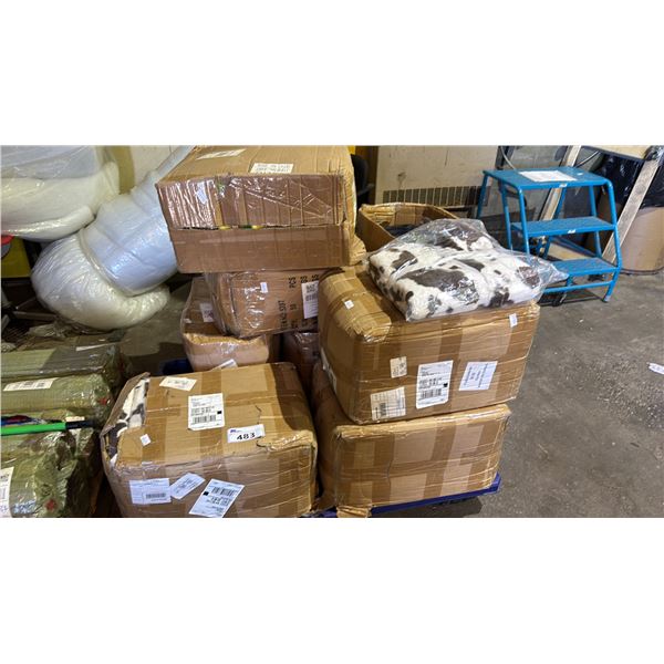 PALLET OF COW PRINT BLANKETS, BACKPACKS & 10" WIDE BROOM HEADS *MUST TAKE ALL ON PALLET*