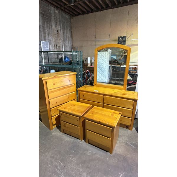 4-PC BEDROOM SUITE INCLUDING;TALLBOY DRESSER, LOWBOY DRESSER WITH MIRROR & (2) NIGHTSTANDS
