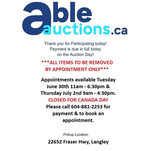 All items must be removed Tue Jun 30 11am - 6:30pm & Thu Jul 2 9AM - 4:30 pm by appointment