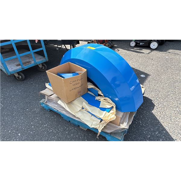 PALLET OF CHOP/MITER SAW TABLE WITH EXTRACTION HOOD & HARDWARE