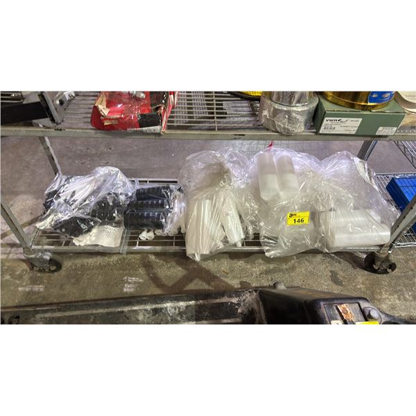 SHELF OF ASSTD. EMPTY 1:1  CARTRIDGES, STATIC MIXER NOZZLES, PLUNGER SEALS & MORE