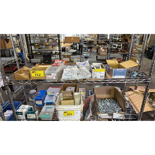 SHELF OF ASSORTED SCREWS, NUTS & BOLTS