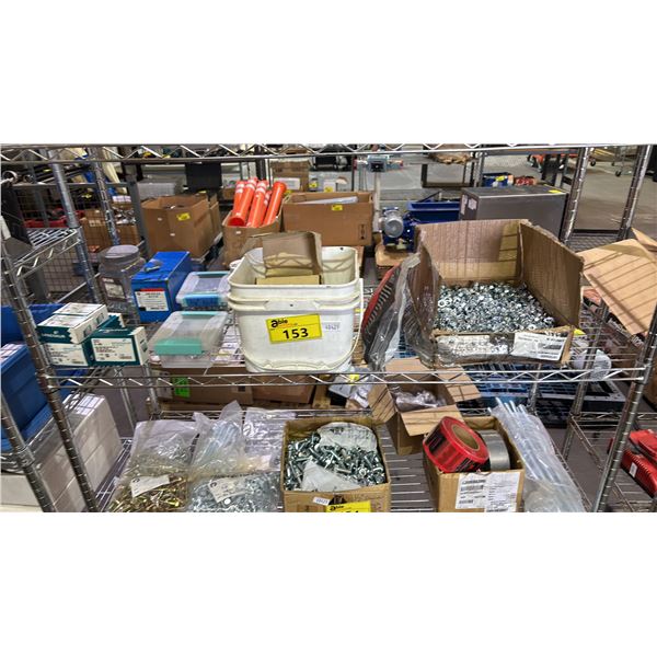 SHELF OF ASSORTED SCREWS, NUTS & BOLTS