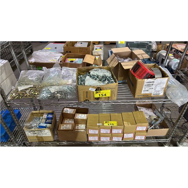 SHELF OF ASSTD. SCREWS, NUTS, WASHERS, BOLTS, "DO NOT ENTER" TAPE, DUCT TAPE & MORE