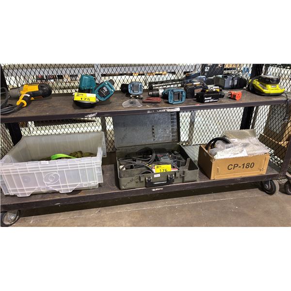 BOSCH ROTARY HAMMER DRILL IN CASE, TOTE OF RATCHET STRAPS & MORE