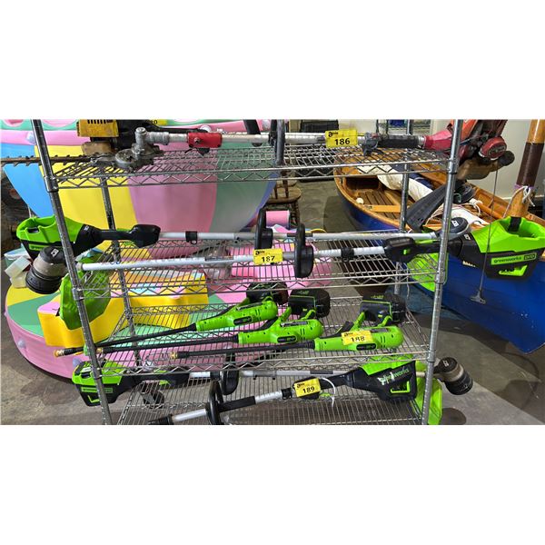 (2) GREENWORKS PRO CORDLESS TRIMMERS *NO BATTERIES/NO CHARGERS/WORKING CONDITION UNKNOWN/MAY BE