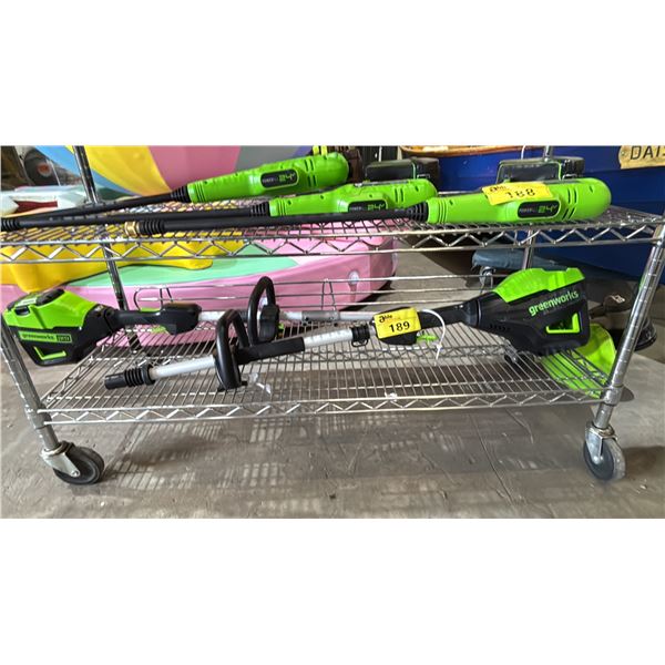 (2) GREENWORKS CORDLESS TRIMMERS *ONLY 1 HAS BATTERY/NO CHARGERS/WORKING CONDITION UNKNOWN/MAY BE
