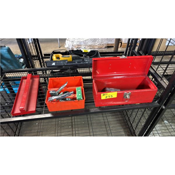 TOOLBOX WITH CAMPBELL HAUSFELD PNEUMATIC AIR HAMMER & THERMOS BOX OF STAPLE GUNS & STAPLES