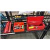 Image 1 : TOOLBOX WITH CAMPBELL HAUSFELD PNEUMATIC AIR HAMMER & THERMOS BOX OF STAPLE GUNS & STAPLES