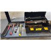 Image 2 : TOOLBOX & ASSTD. HAND TOOLS, HAMMERS, WOVEN FIBERGLASS DROP WARP TAPE, TOTE OF CAULKING GUN PARTS &