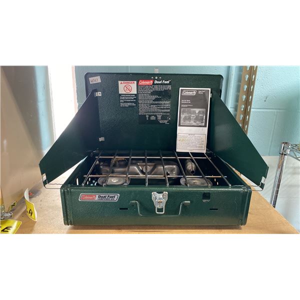 COLEMAN DUAL FUEL MODEL 424 TWO BURNER CAMP STOVE - WICHITA, KANSAS MADE IN USA /05