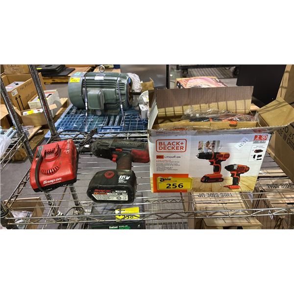 SNAP-ON CORDLESS DRILL WITH BATTERY & CHARGER & B&D DRILL/DRIVER & COMPACT DRIVER