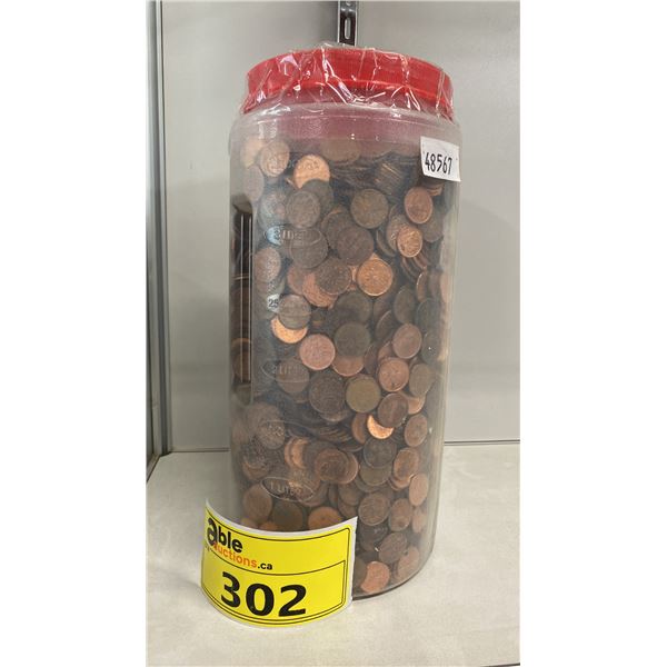 LARGE CONTAINER FILLED WITH PENNIES