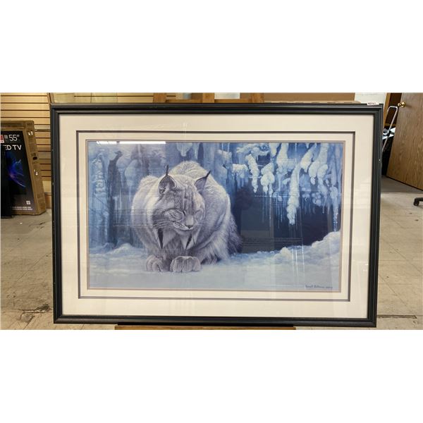 ROBERT BATEMAN "DOZING LYNX" PRINT - APPROX. 40" X 27" FRAMED
