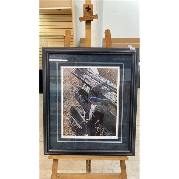 RON PARKER "RAIL FENCE - BLUEBIRDS" LEP (SIGNED & NUMBERED) - APPROX. 26" X 30" FRAMED
