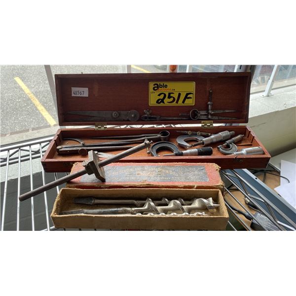 WOODEN BOX OF ASSORTED PRECISION TOOLS