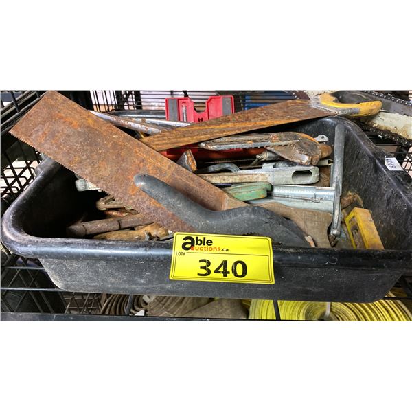 BIN OF ASSORTED HAND TOOLS