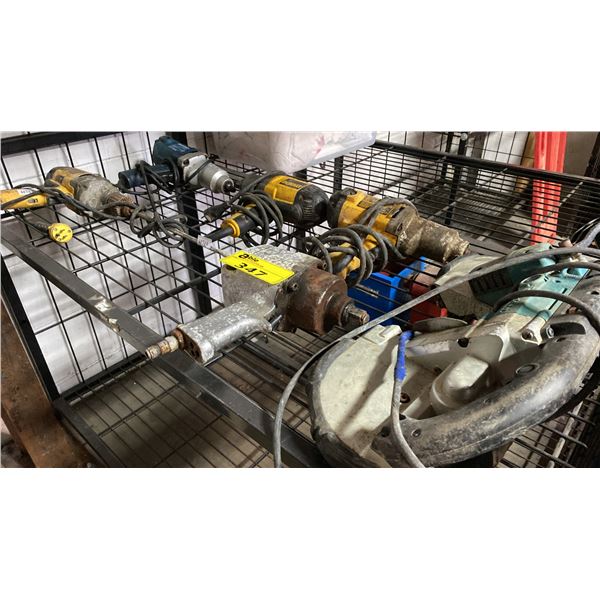 ASSORTED TOOLS INCLUDING DEWALT CORDED IMPACT DRIVERS, DRILLS, MAKITA COMPOUND MITER SAW AND MORE