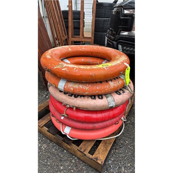 (6) MARINE LIFE RING BUOYS WITH MARINE LINE & FLOATERS
