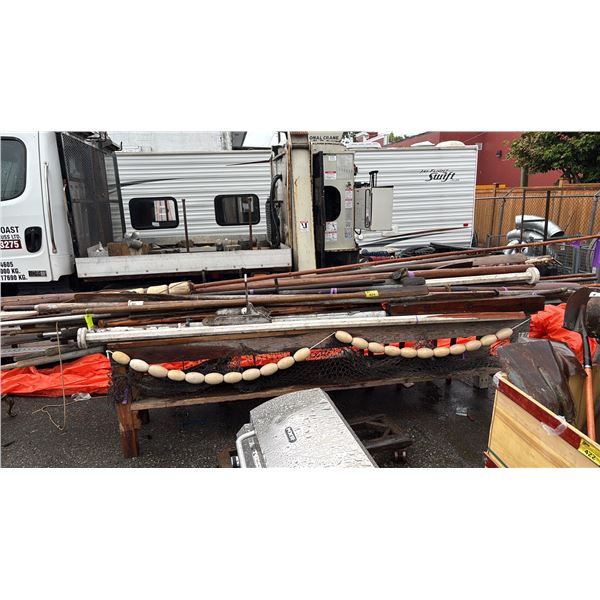 VINTAGE NAUTICAL TABLE WITH ASSORTED COLLECTION OF OARS
