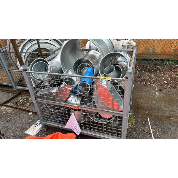 ASSORTED GALVANIZED STEEL ELBOW CONNECTORS IN METAL  WIRED BIN