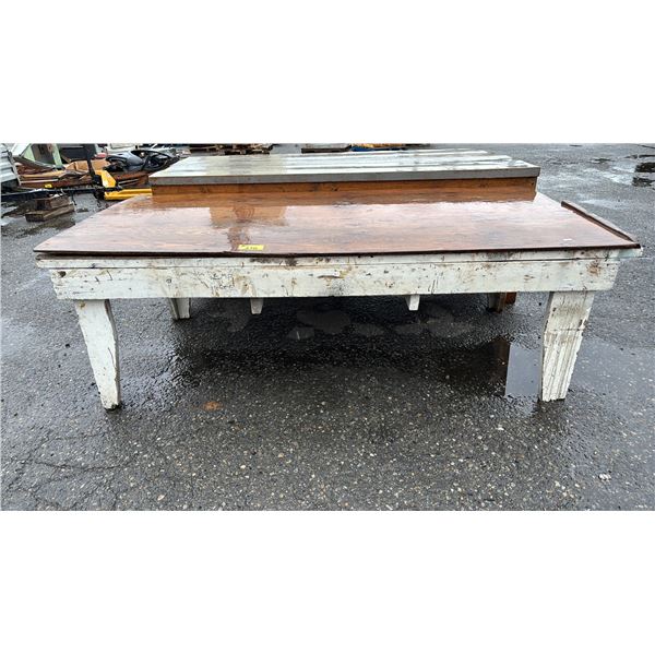WOODEN WORK TABLE 8FT LONG X 4FT WIDE