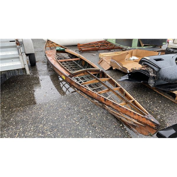 VINTAGE WOODEN CANOE FRAME 16FT APPROX. LONG