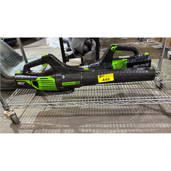 (2) GREENWORKS PRO CORDLESS LEAFBLOWERS *NO BATTERIES/NO CHARGERS/WORKING CONDITION UNKNOWN/MAY BE