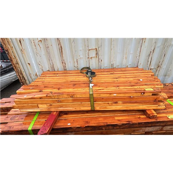 BUNDLE OF ASSORTED LENGTH AND WIDTH NOTCHED/FITTED DOUGLAS FIR LAMINATE WOOD UP TO 7.5' LONG
