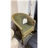 Image 2 : VINTAGE WICKER ARMCHAIR, PART OF A MULTI-TIER SIDE TABLE & (2) FOOT STOOLS