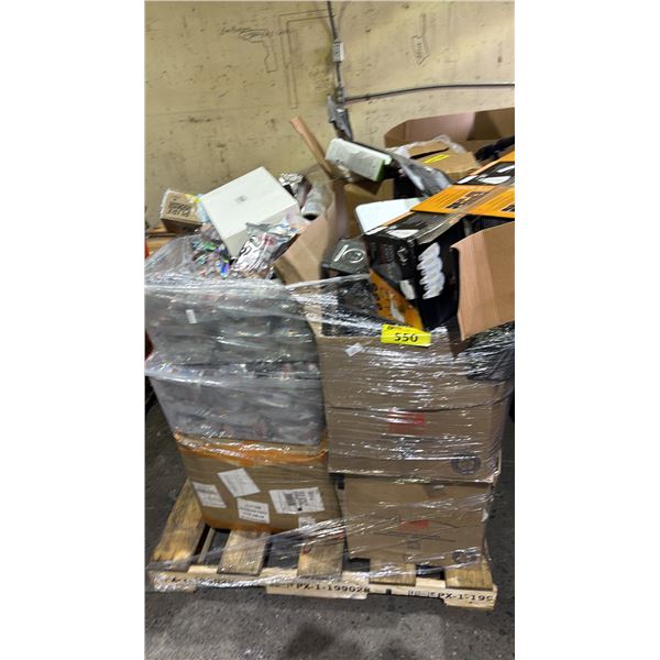 PALLET OF ASSORTED ITEMS INCLUDING PURE SOUND AIRBUDS PRO, ZIPPED STORAGE BAGS, LALA WING TAPE COVER