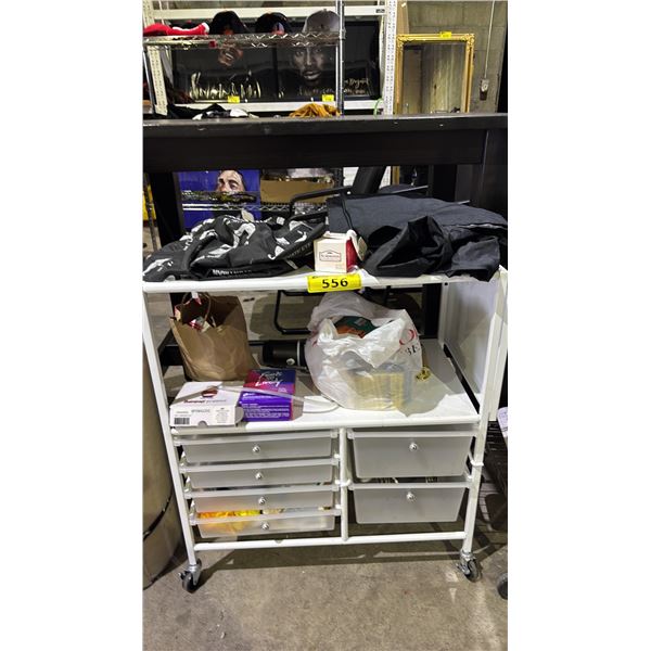 WHITE METAL ROLLING CART WITH ASSORTED GROOMING TOOLS *CONTENTS INCLUDED*